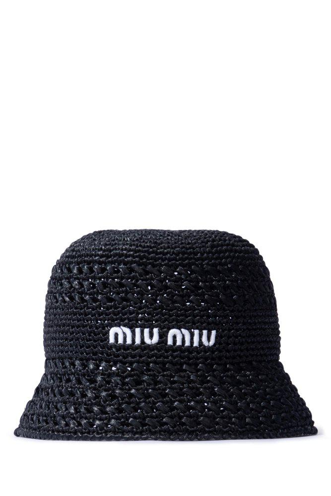 Miu Miu Miu Miu Logo Embroidered Crochet-Knitted Bucket Hat