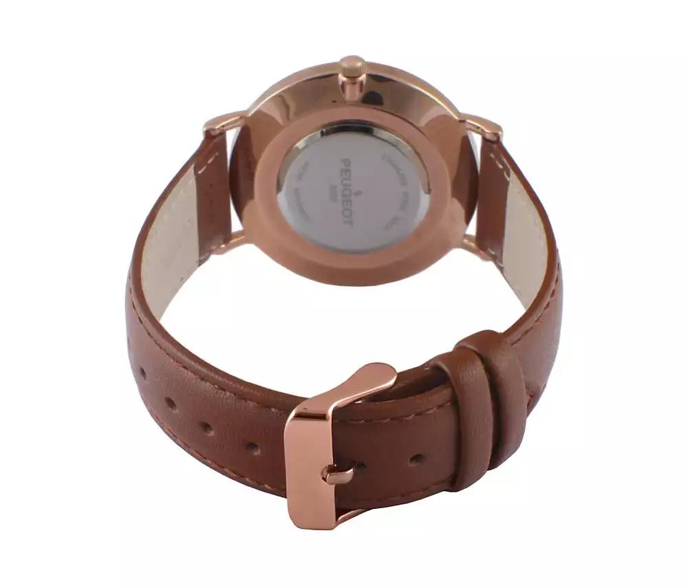 Peugeot Men's 40mm Rose-Gold Super Slim Case Leather Strap Watch