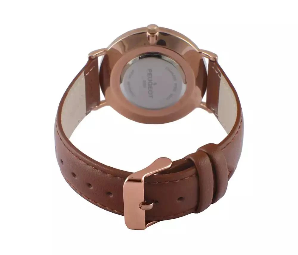 Peugeot Men's 40mm Rose-Gold Super Slim Case Leather Strap Watch 2
