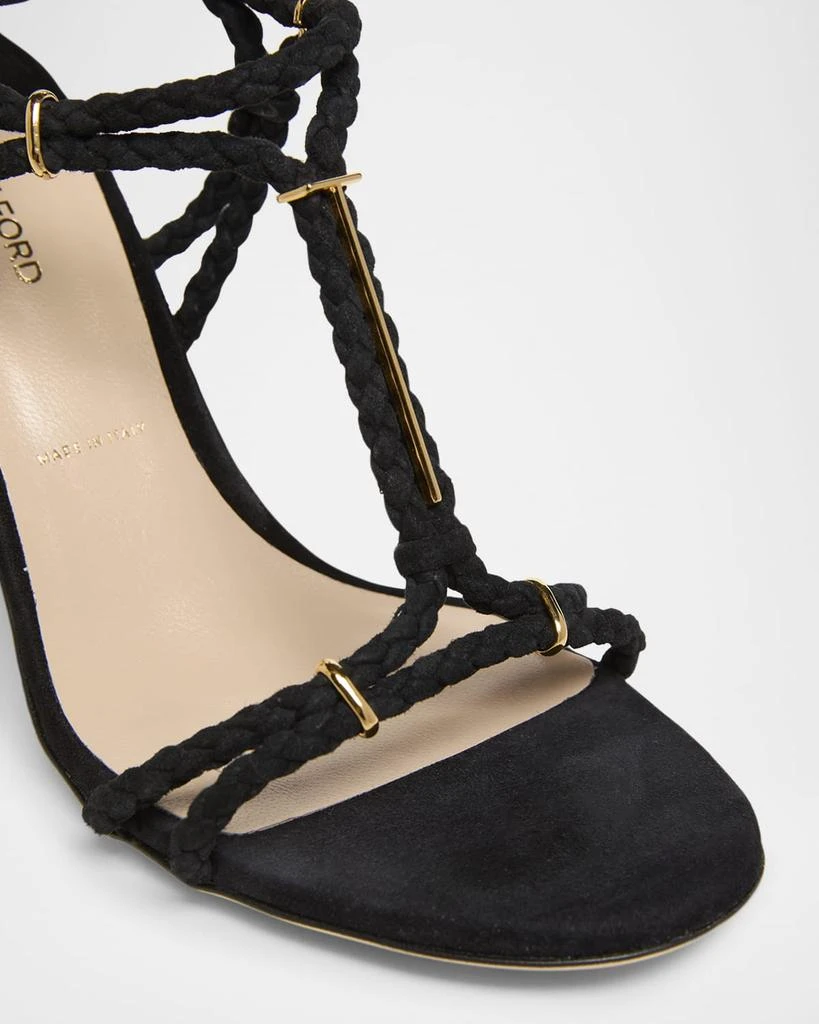 Tom Ford Lily Suede Ankle-Tie Sandals 6