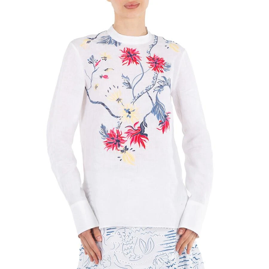 Chloé White Floral Embroidered Top In Linen Canvas