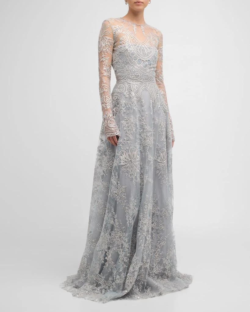 Naeem Khan Tattoo Lace Gown with Sheer Overlay 2
