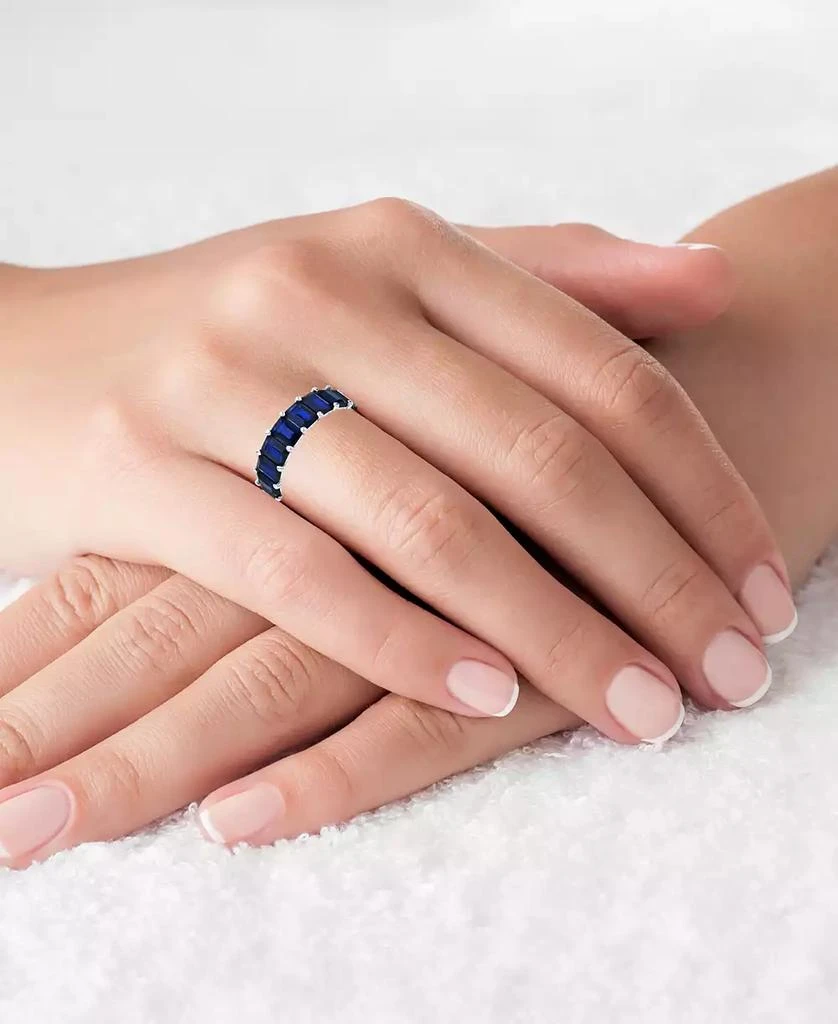 Macy
s Lab Grown Blue Spinel Emerald Cut Eternity Band in Rhodium Plated Sterling Silver 3