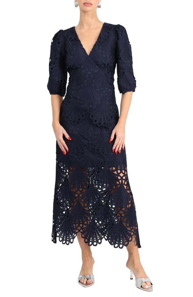 Kinsley Puff Sleeve Lace Midi Dress