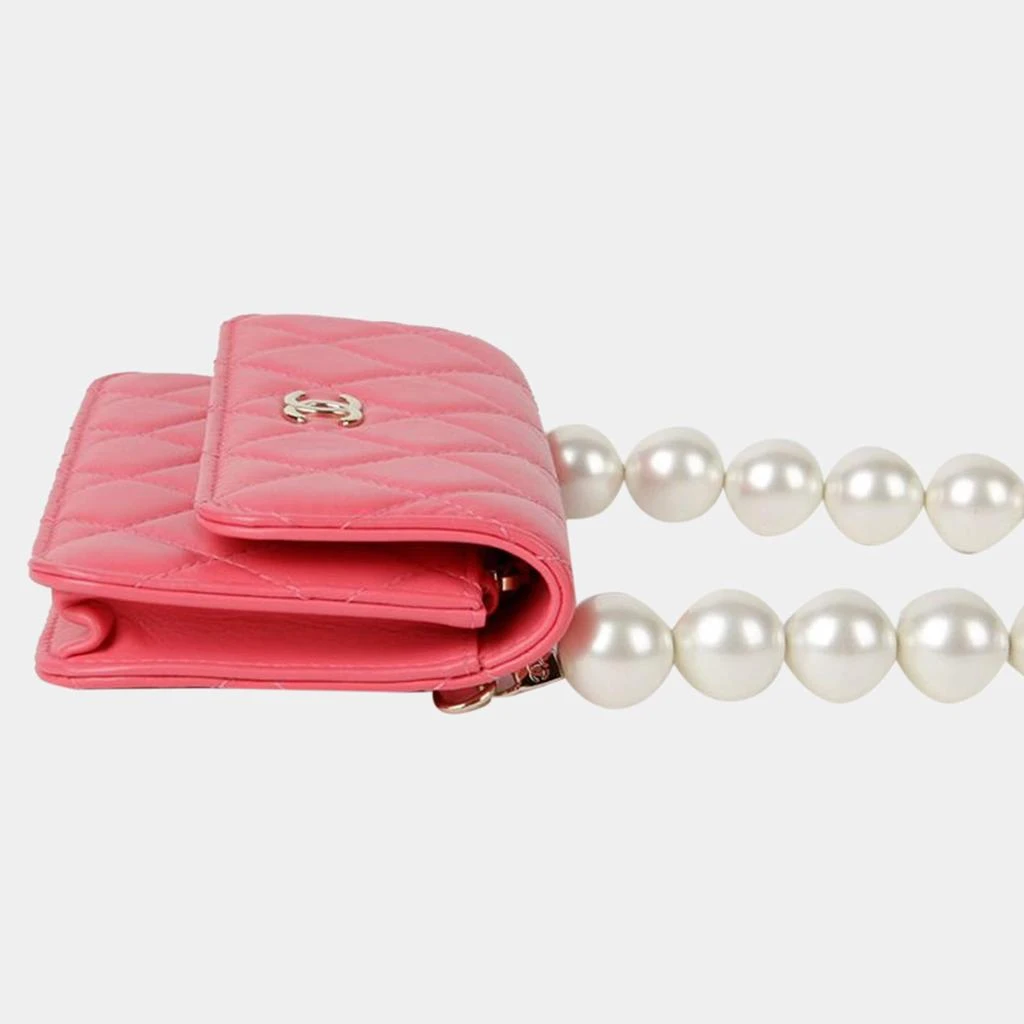 Chanel Chanel Pink Leather Pearl Mini Wallet On Chain 5