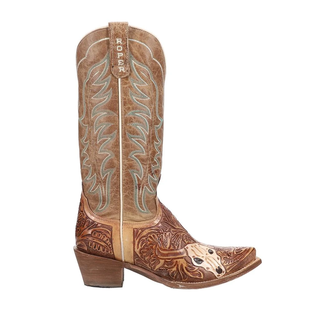 Roper Cattle Cate Handtooled Embroidered Snip Toe Cowboy Boots 1