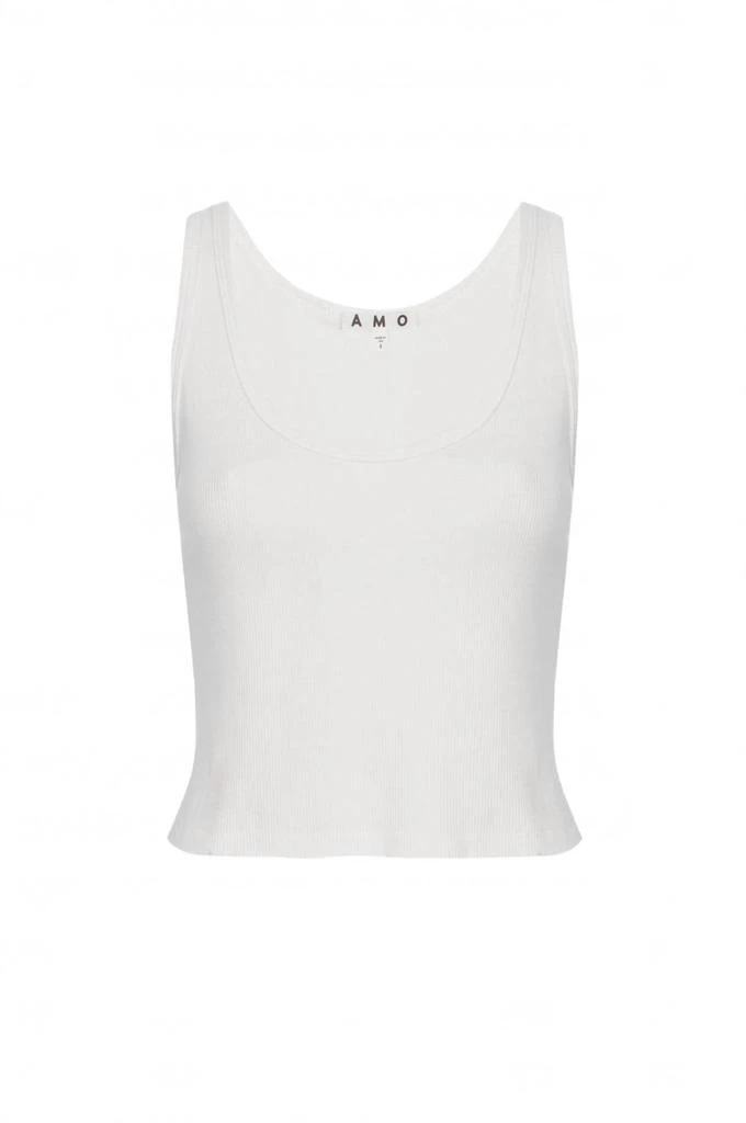 AMO Crop Rib Tank Top In White 2