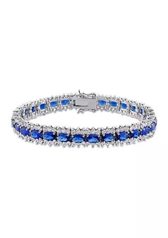 Belk & Co. Co. Lab Created 28.53 Ct. T.g.w. Created Blue And White Sapphire Tennis Bracelet In Sterling Silver 1