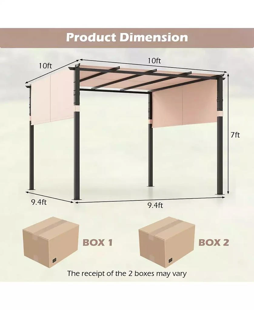 Mecale 10 x 10 ft Flat Top Pergola with Retractable Canopy for Garden Pool Porch and Backyard 2