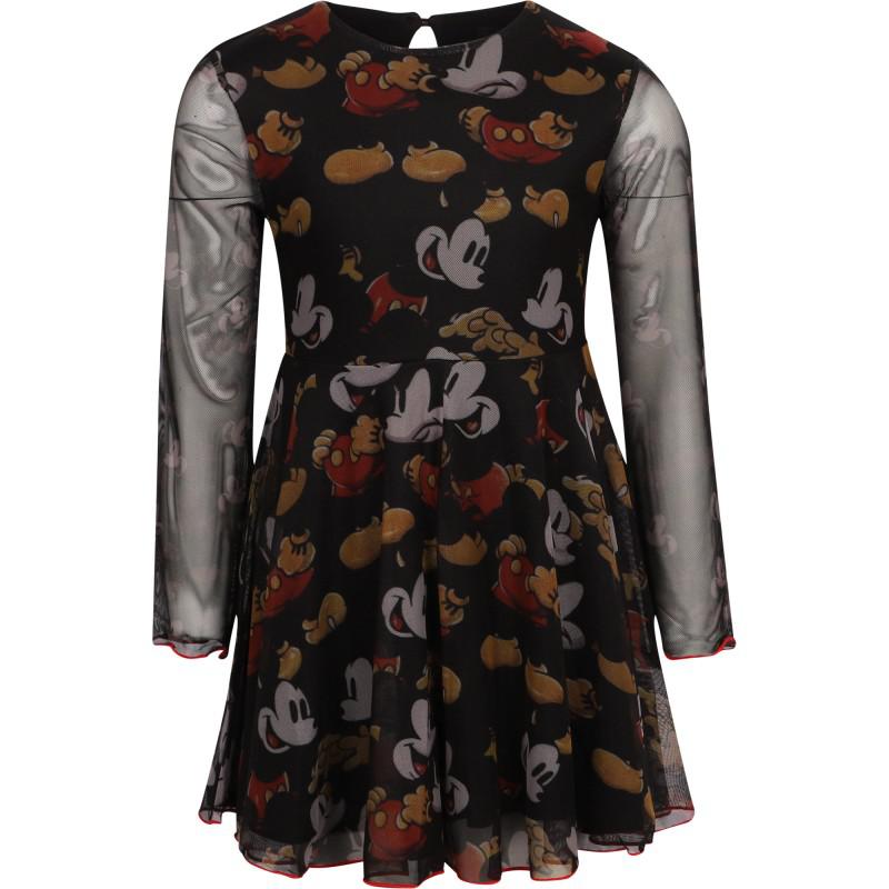 Desigual Mickey mouse print long sleeved tulle dress in black