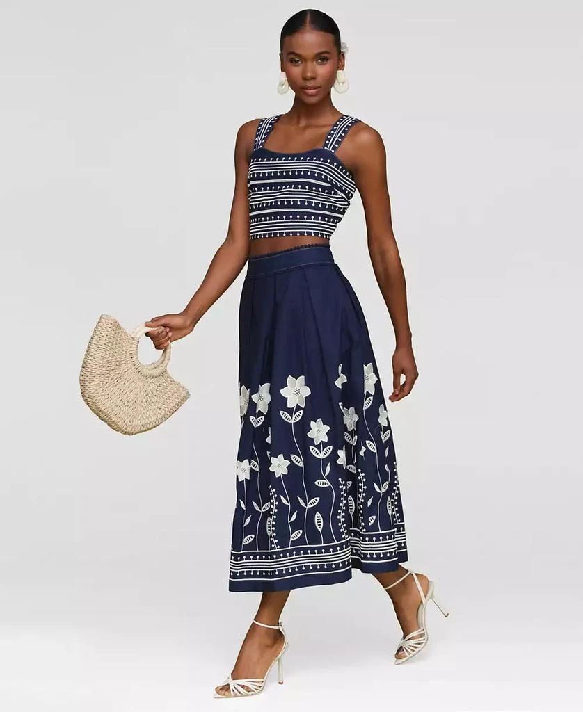 Avec Les Filles Women's Cotton Embroidered Midi Skirt 7