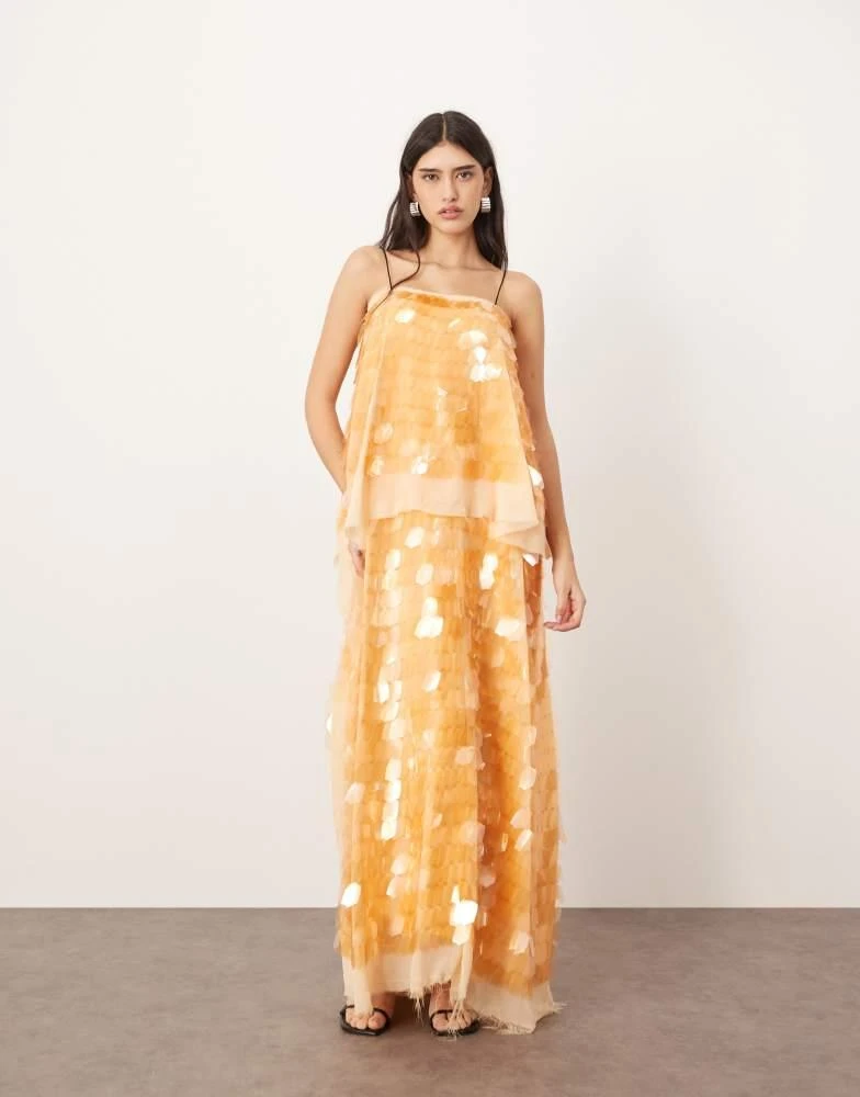 ARRANGE embellished shard sequin layered cami maxi dress in peach  On Sale  Now with Up to 56% Off | Discover Exclusive Deals & Savings at BeyondStyle   Authentic ARRANGE Home|Women|Dresses with