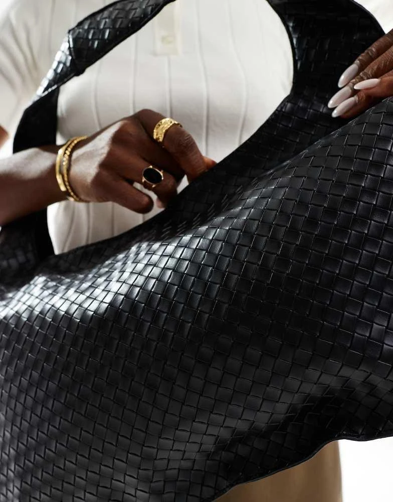 Glamorous Glamorous woven shoulder tote bag in black 2