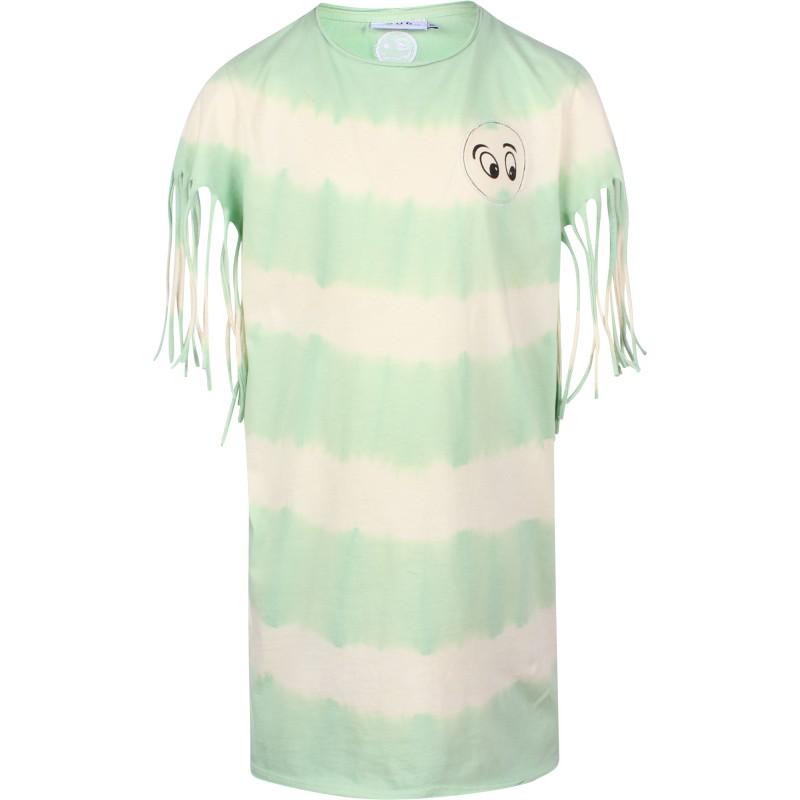 Loud Apparel Tie dye cotton jersey dress with eyes print in green and cream
