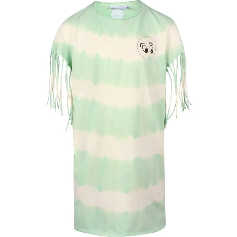 Loud Apparel Tie dye cotton jersey dress with eyes print in green and cream 1