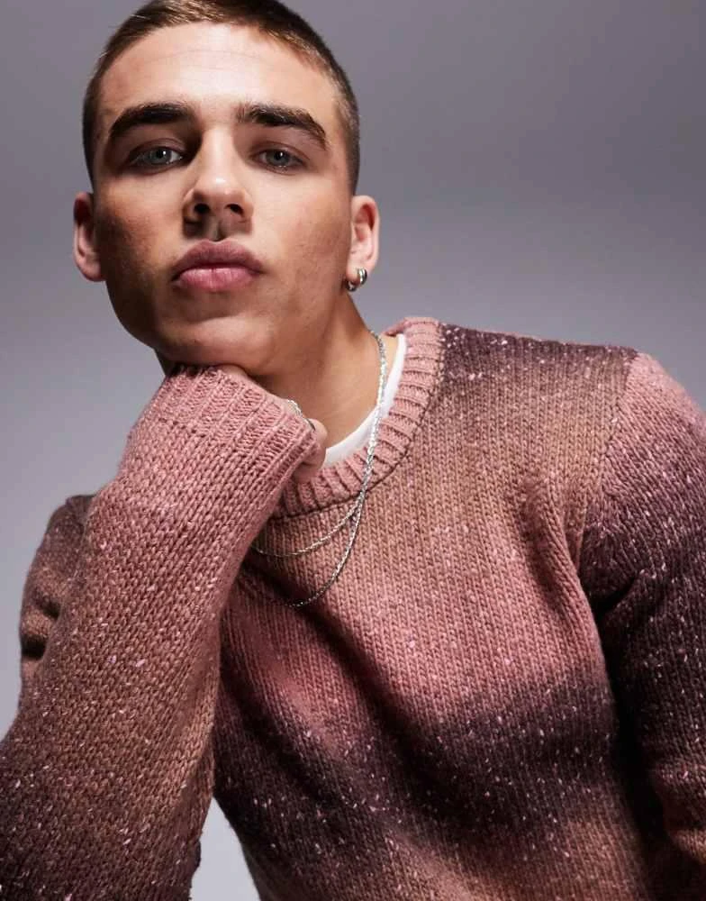ASOS ASOS DESIGN knitted jumper with ombre stripe in pink 4