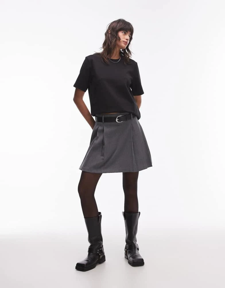 Mango Mango pinstripe pleated mini skirt in grey 1