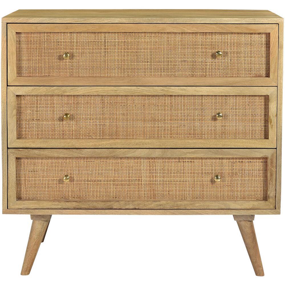 Cambridge Silversmiths Parkview Mango Wood 3-Drw Chest, Rattan Front Drawers,33.5"Wx18"Dx31.5"H