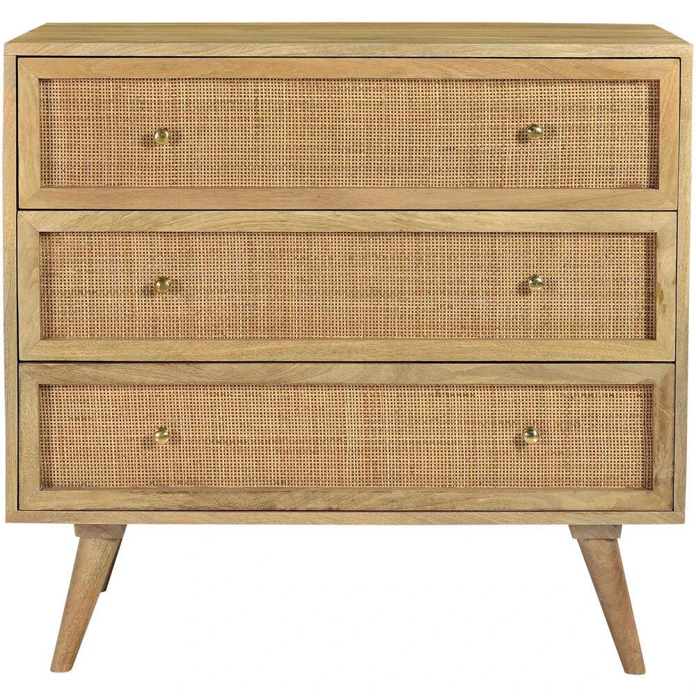 Cambridge Silversmiths Parkview Mango Wood 3-Drw Chest, Rattan Front Drawers,33.5"Wx18"Dx31.5"H 1