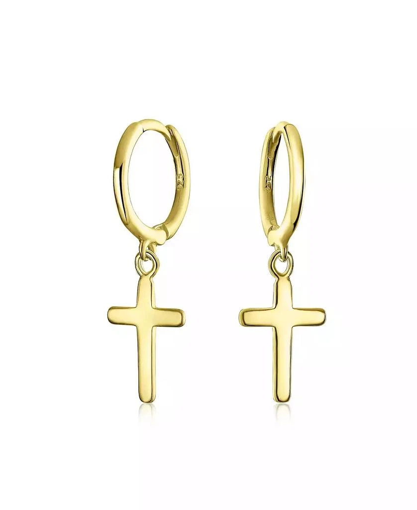 Bling Jewelry Small Religious Cross Dangle Earrings Rose Gold Plated Sterling Silver Huggie