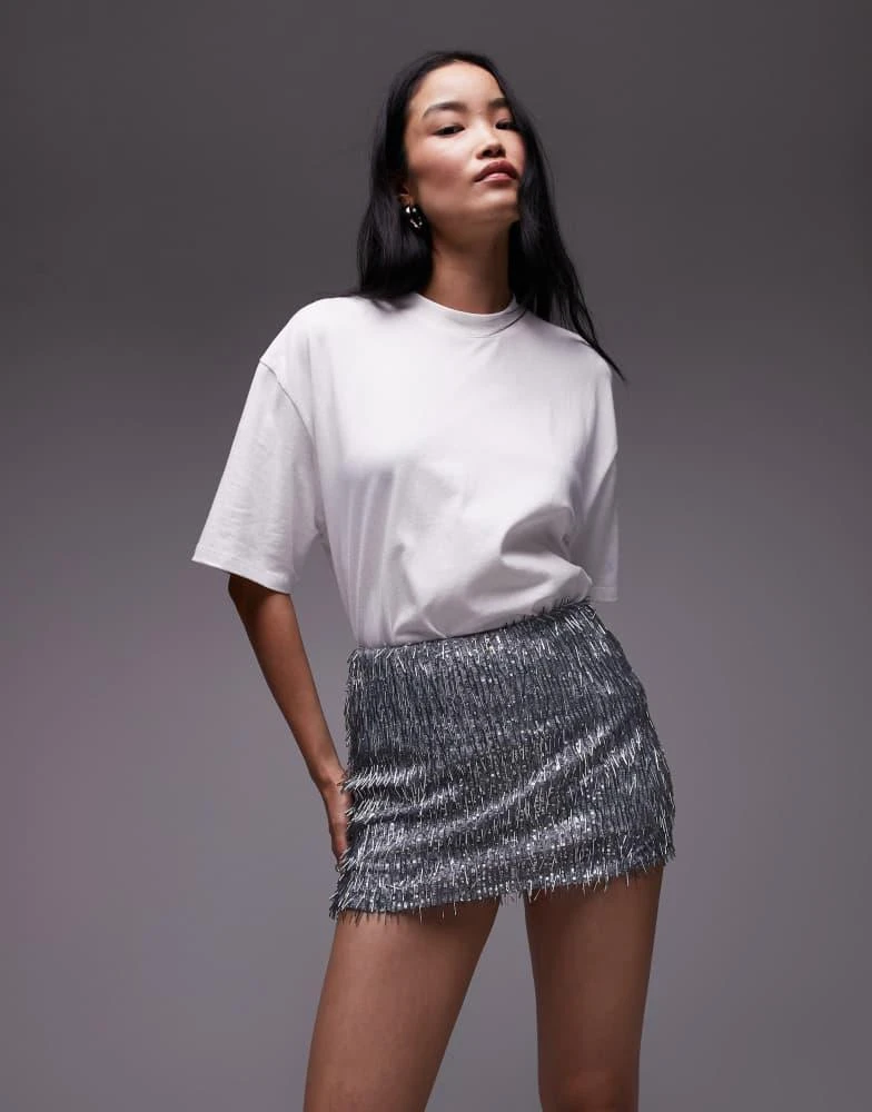 Topshop Topshop needle embellished mini skirt in silver 1