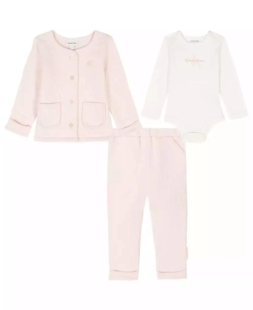 Calvin Klein Baby Girls 3-Piece Long-Sleeve Bodysuit, Jacket and Pants Set 1