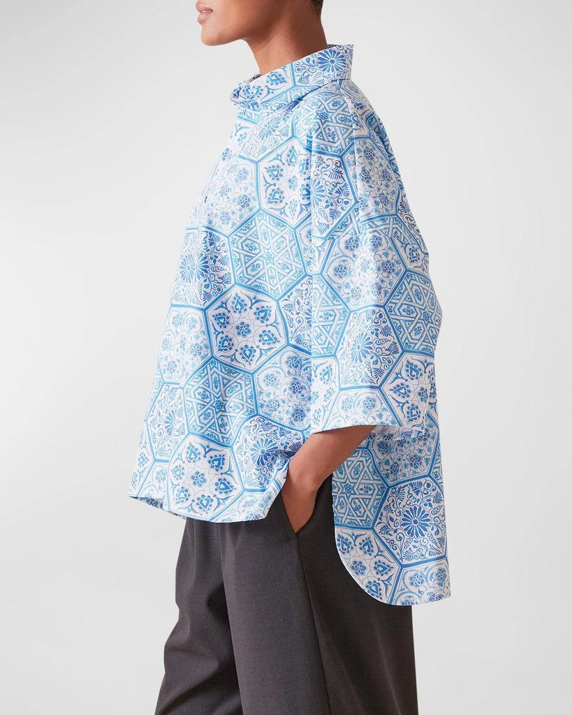 Eskandar Sloped Shoulder Wide A-Line Printed Shirt 6