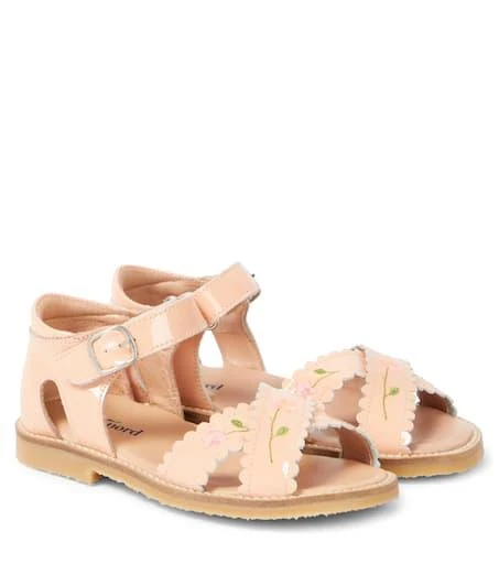 Petit Nord Embroidered scalloped patent leather sandals 1