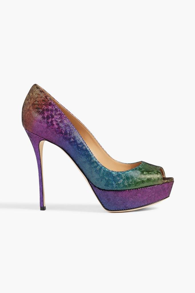 Sergio Rossi Metallic printed suede platform pumps