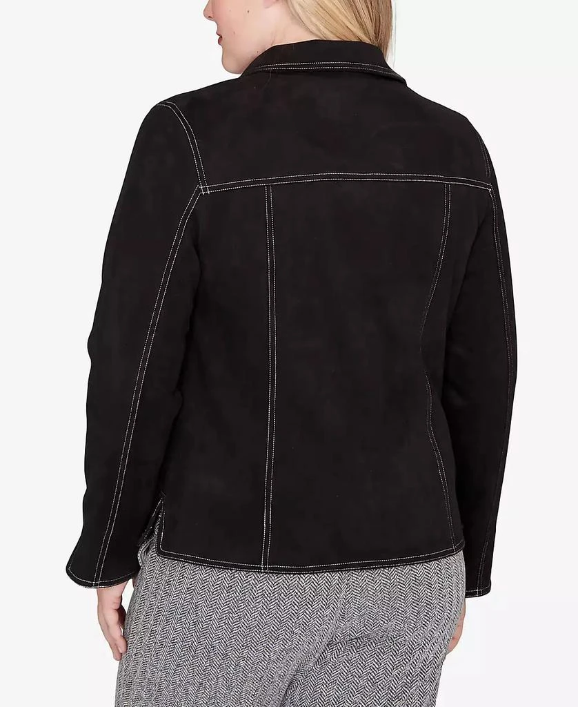 Alfred Dunner Petite Jet Setter Print Lining Faux Suede Jacket 5