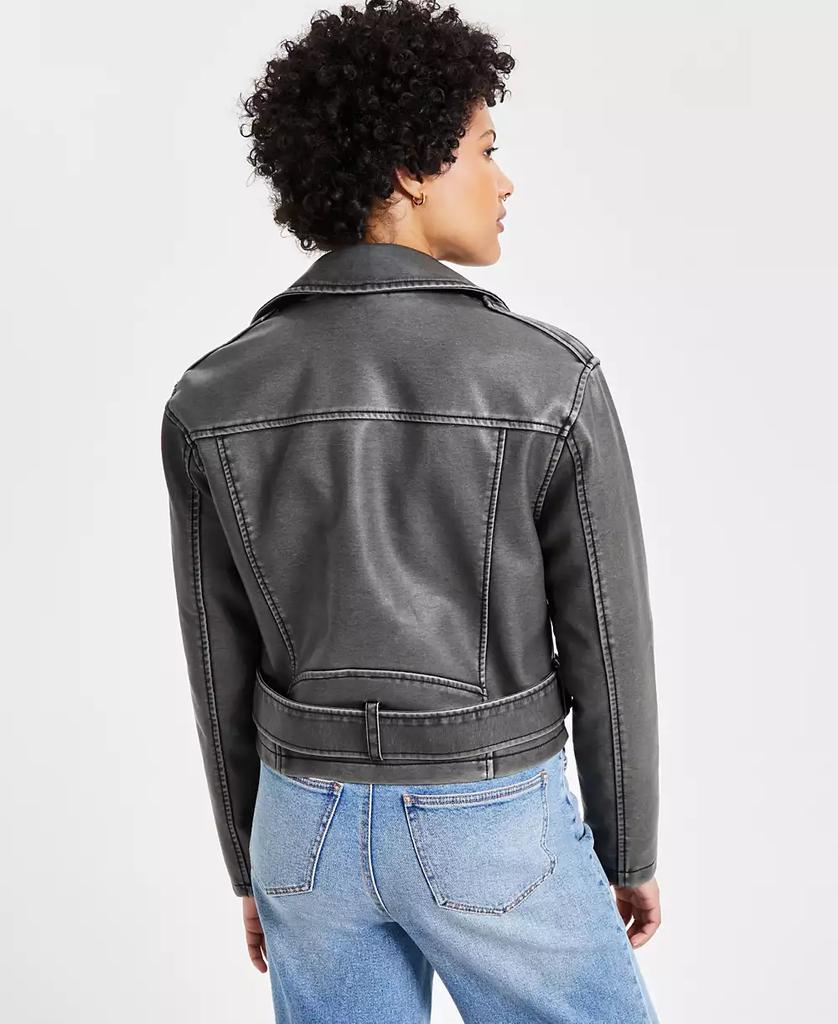 Jou Jou Juniors' Distressed Asymmetric Moto Jacket, Created for Macy's