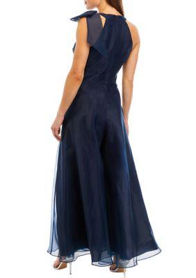 Eliza J J Womens Sleeveless Halter Tie Neck Satin Gown