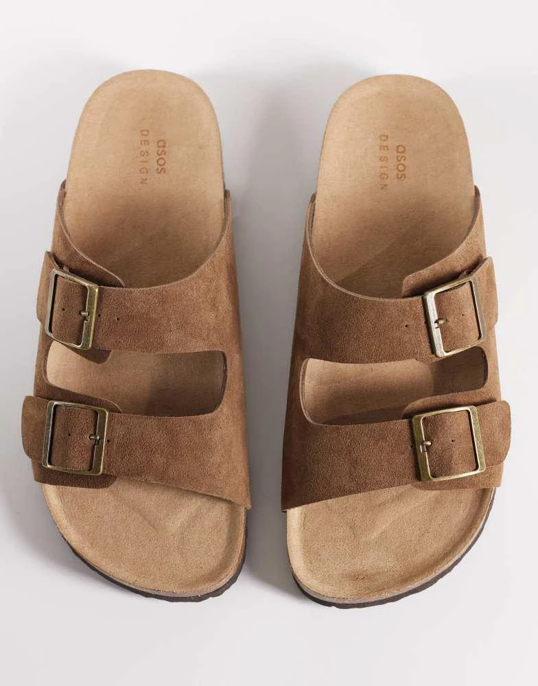 ASOS ASOS DESIGN two strap sandals with cork sole in mole bonded suede