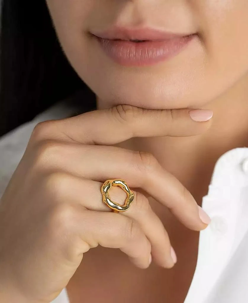 ADORNIA Tarnish Resistant 14K Gold-Plated Open Circle Hammered Ring 4