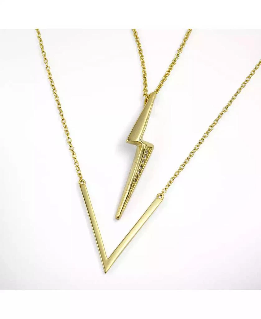 Bling Jewelry Minimalist Geometric Lightning Bolt Pendant Necklace 14K Gold Plated Silver 3