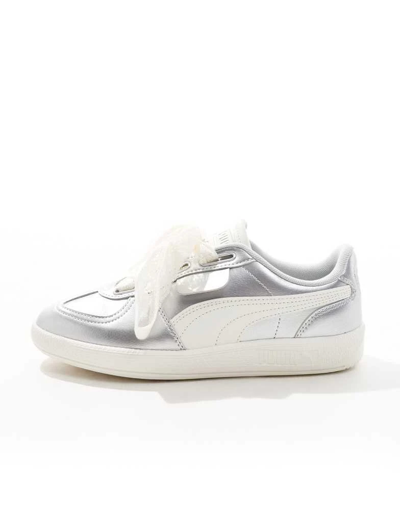 Puma Puma Palermo trainers with ribbon laces in metallic silver 2