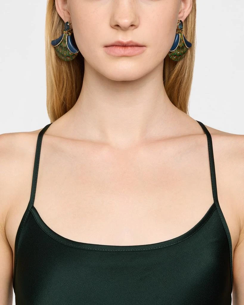Silvia Furmanovich Peacock Marquetry Earrings with Diamonds, Sapphires and Emeralds 2