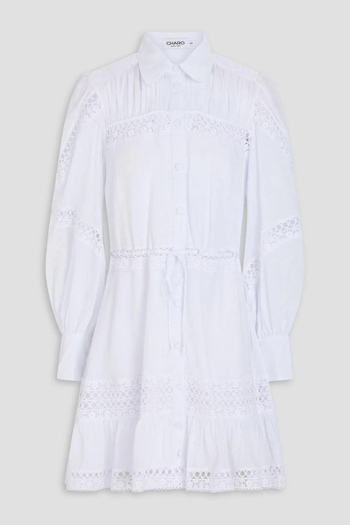Charo Ruiz Ibiza Daniela gathered cotton-blend voile mini shirt dress 1