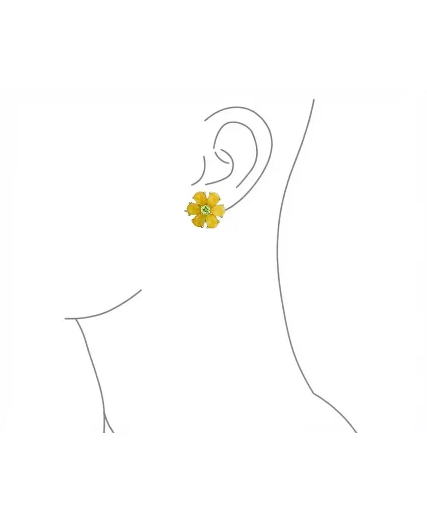 Bling Jewelry Floral CZ Center   Jade Flower Stud Earrings Gold Plated .925 Sterling Silver 3
