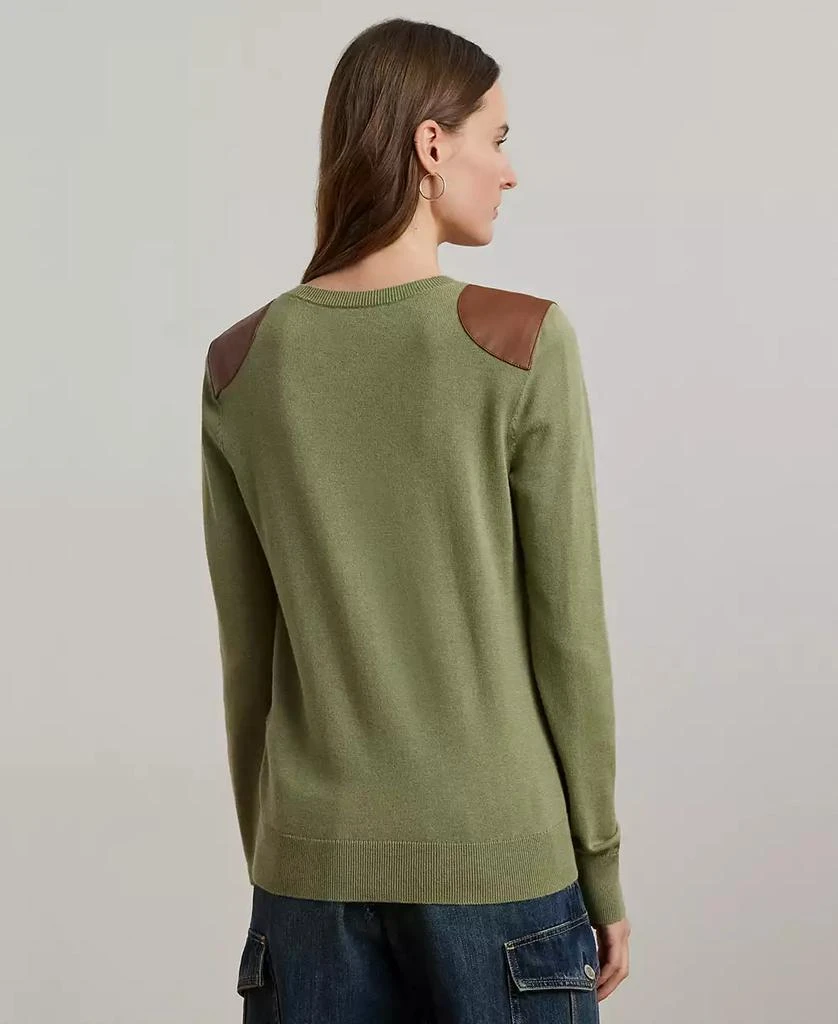 Ralph Lauren Women's Faux-Leather-Trim Cotton-Blend Sweater 2