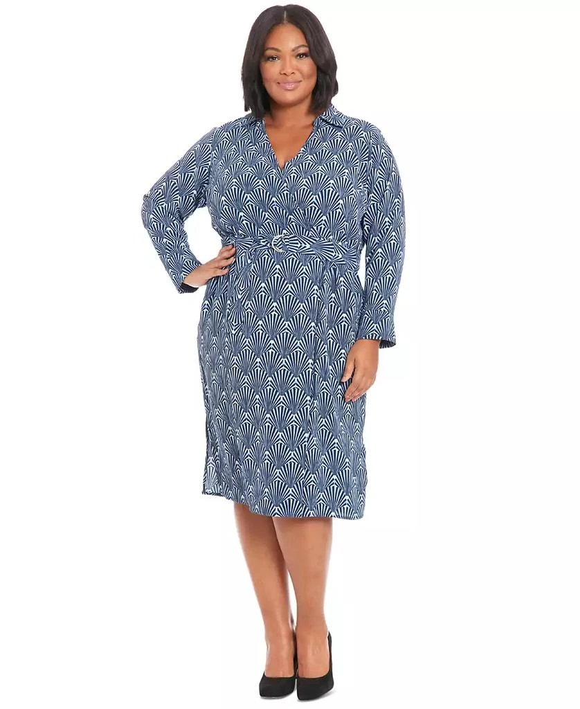 London Times Plus Size Geo-Print Collared Belted Dress 1