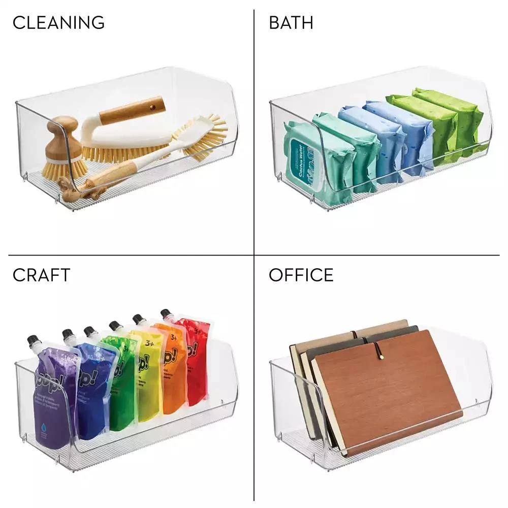 iDesign Wide Stackable Open-Front Storage Bins - Set of 3 - Clear - Made in USA 10