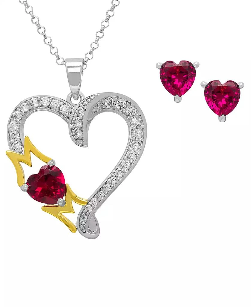 Macy
s 2-Pc. Lab Grown Ruby and Lab Grown White Sapphire (2.71 ct. t.w.) Mom Heart Pendant Necklace and Stud Earrings Set in Sterling Silver