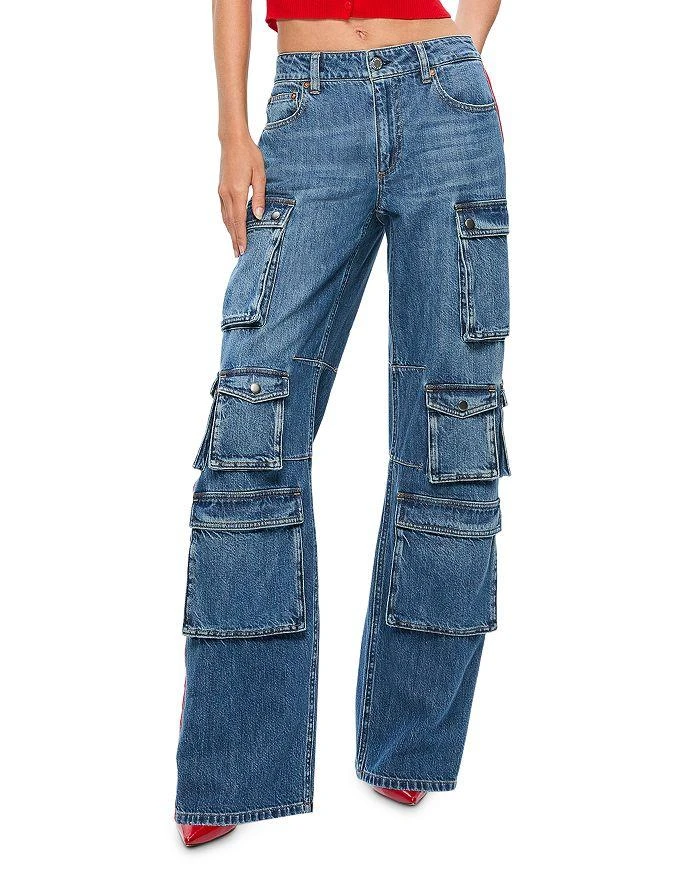 Alice + Olivia Olympia High Rise Baggy Cargo Jeans in Blue Denim 1