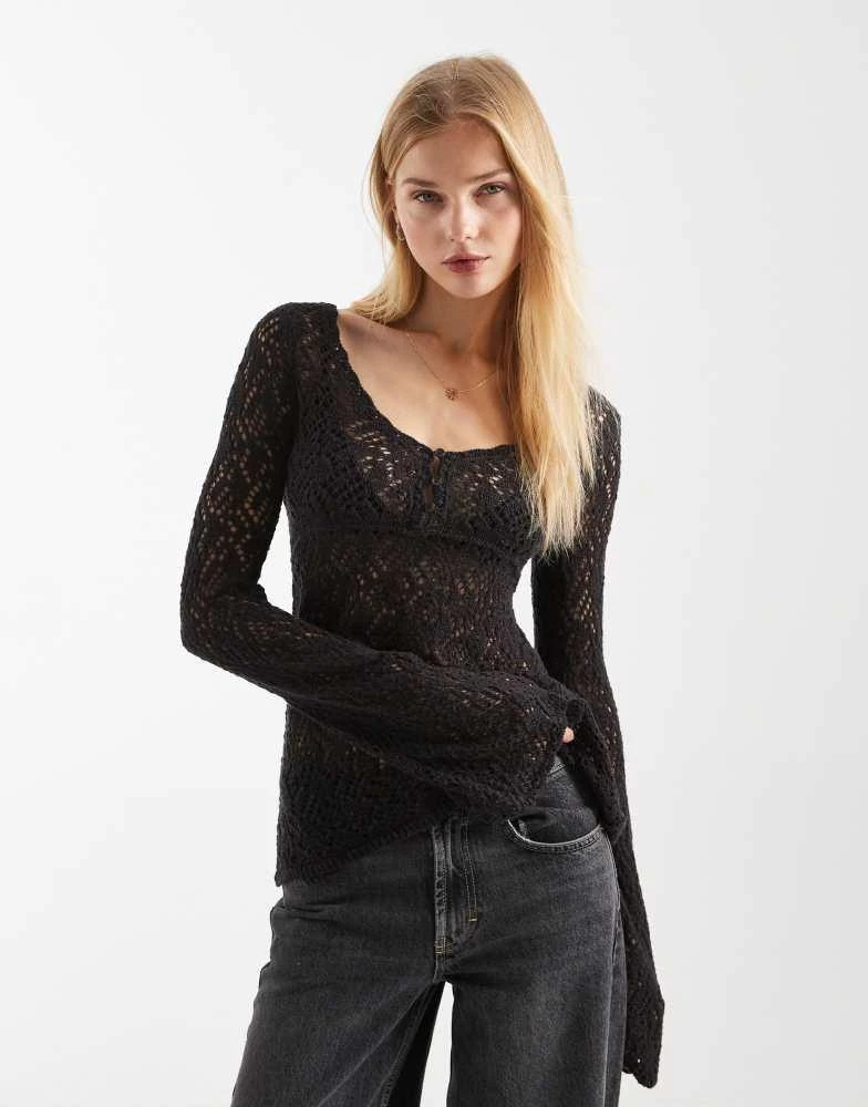 HOLLISTER Hollister long sleeve boho babydoll top in dark grey