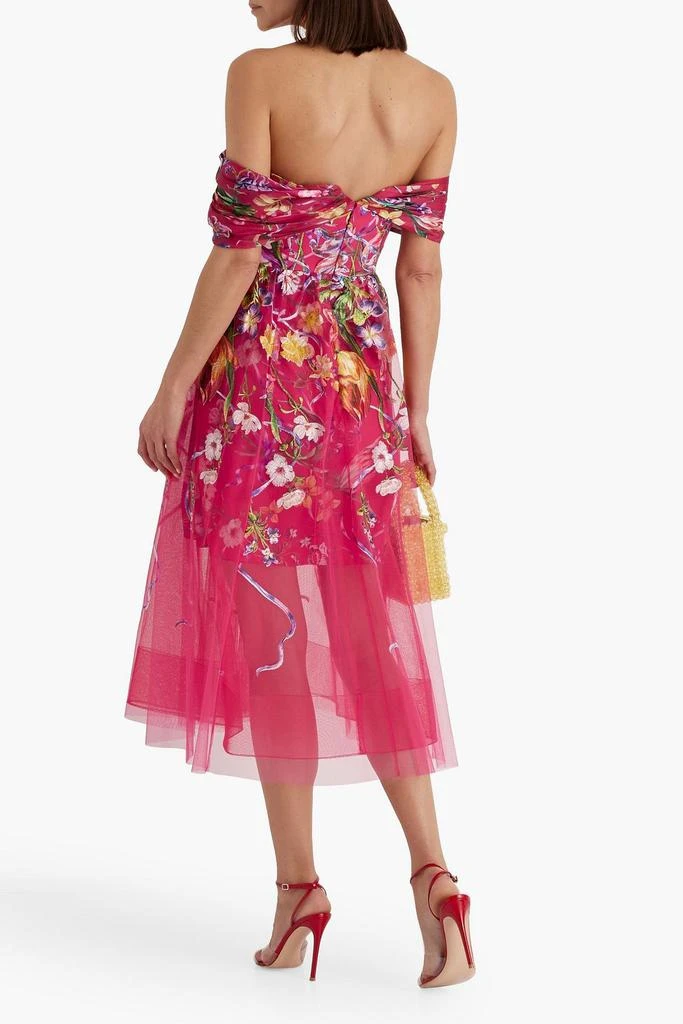 MARCHESA Off-the-shoulder embroidered charmeuse and tulle midi dress 3