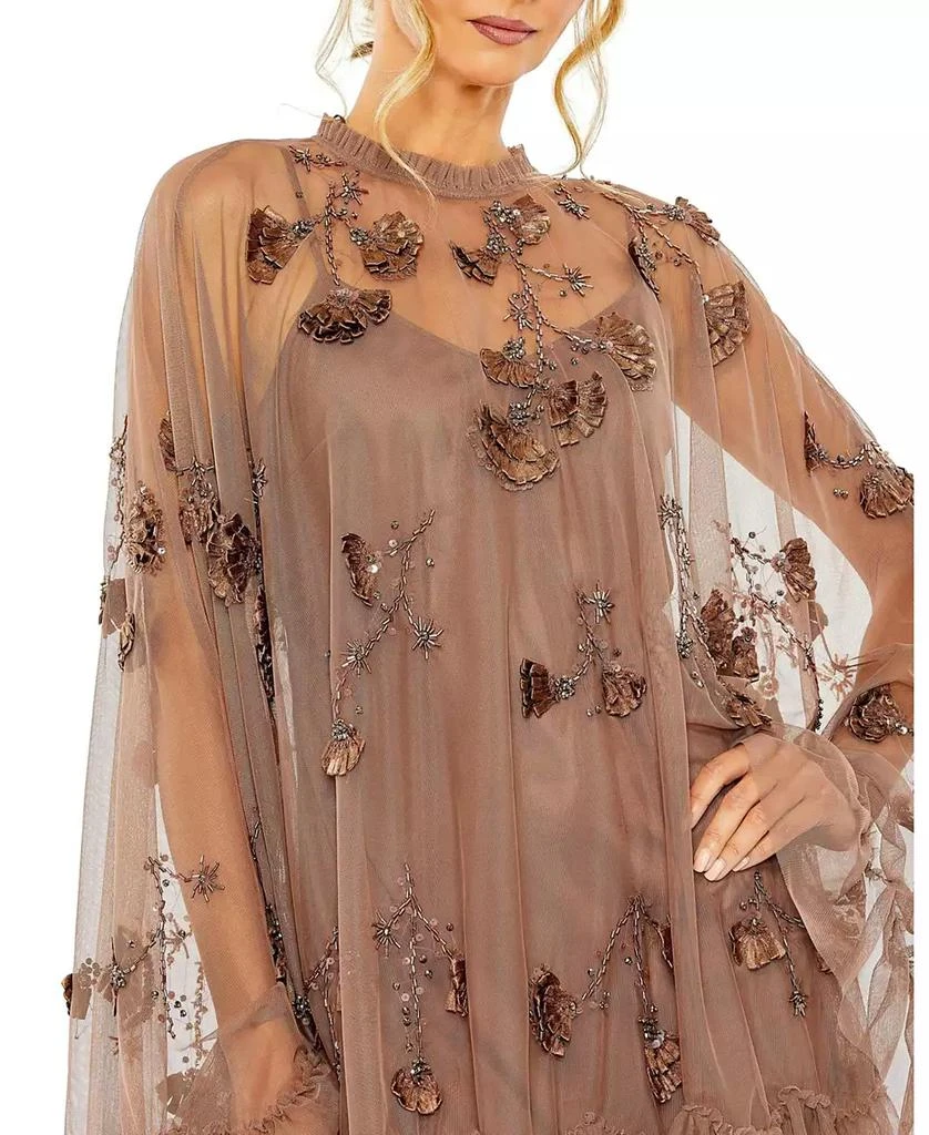 Brown Embellished Long Flare Sleeve Mesh A-Line Dress - Mac Duggal US 4 Brown Embellished Long Flare Sleeve Mesh A-Line Dress - Mac Duggal US 4