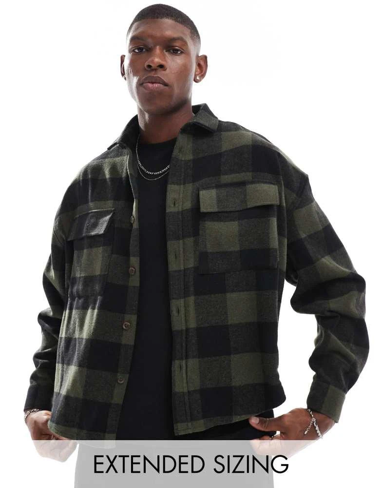 ASOS ASOS DESIGN boxy volume oversized shirt in green and black buffalo check 1