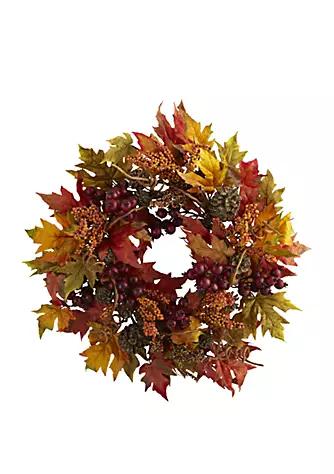 NEARLY NATURAL Natural 24 In Maple And Berry Wreath