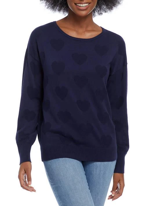 Crown & Ivy™ Ivy Womens Drop Shoulder Textured Heart Pullover 1